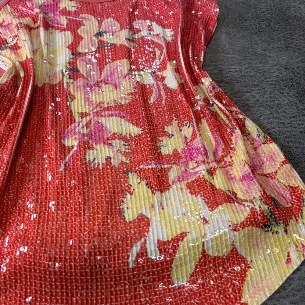Express Coral Floral Sequin Tank Top - Picture 2 of 6